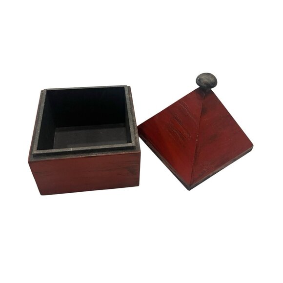 Wood Pyramid Jewelry Trinket Box Container Hideaway Stash Rustic Primitive Box - Picture 2 of 6